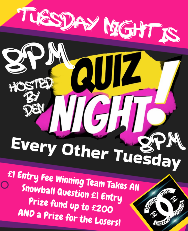 TUESDAY QUIZ NIGHT - 3OTH JULY AT 8pm