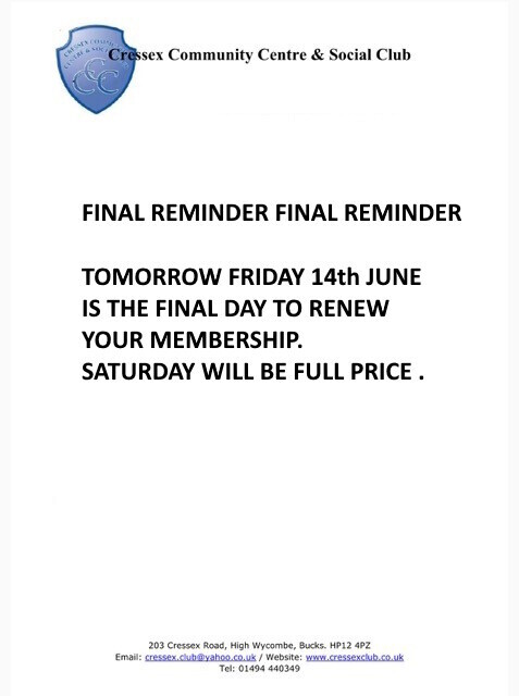 MEMBERSHIP RENEWALS FINAL REMINDER